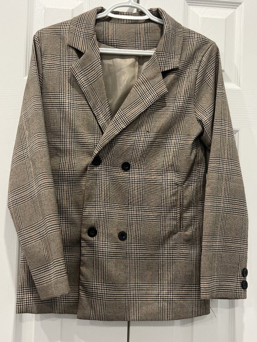 Plaid Houndstooth Double-Breasted Blazer